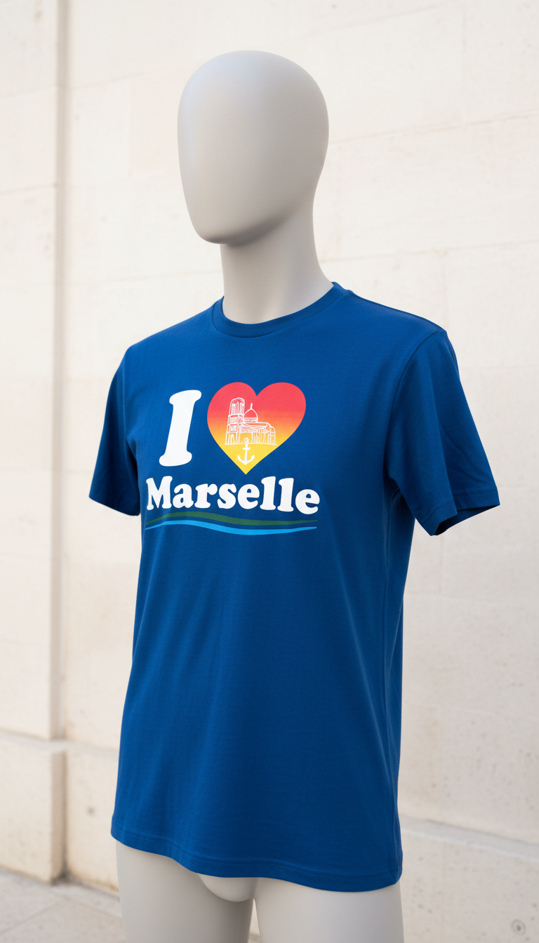 T-shirt 'I Love Marseille' bleu Méditerranée