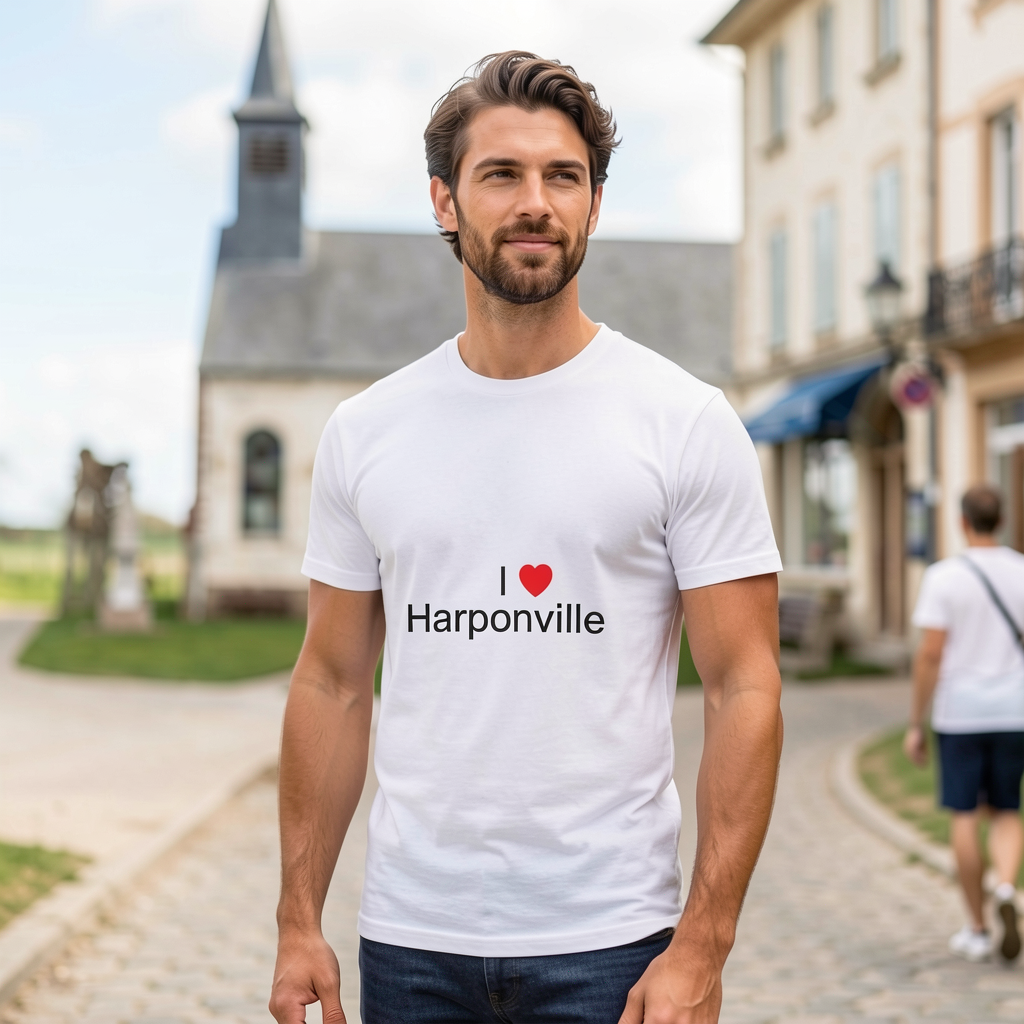 Photo portée du T-shirt I love harponville en décor Harponville