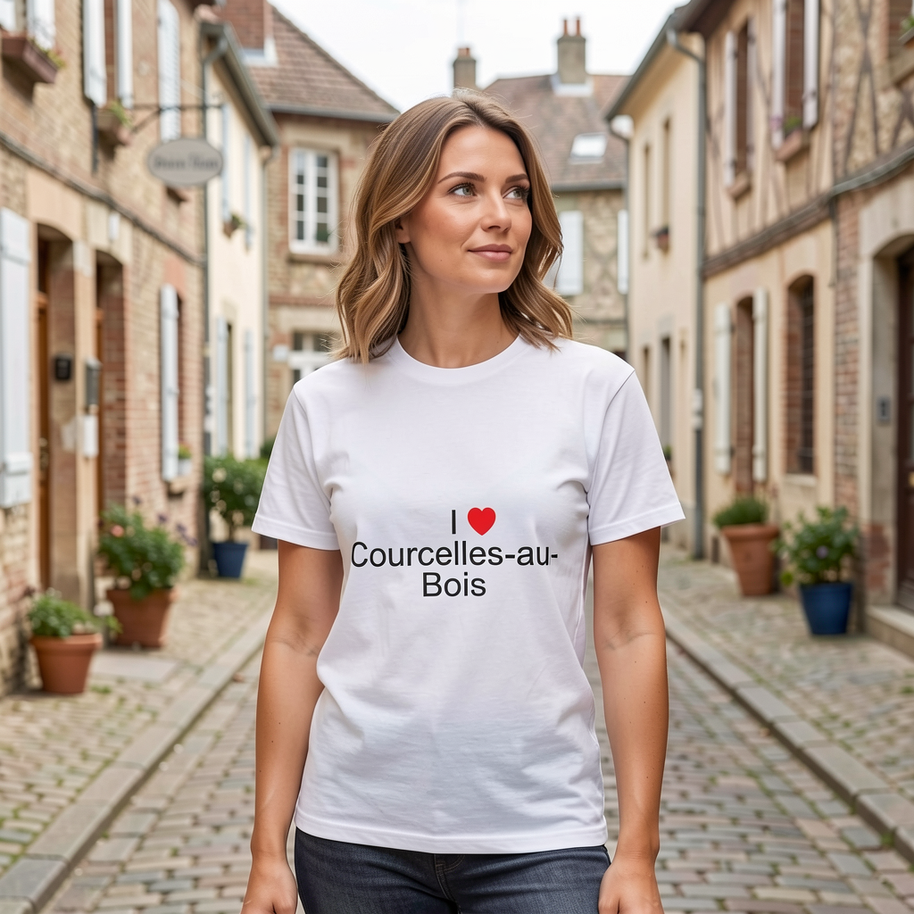 Photo portée du T-shirt I love courcelles-au-bois en décor Courcelles Au Bois