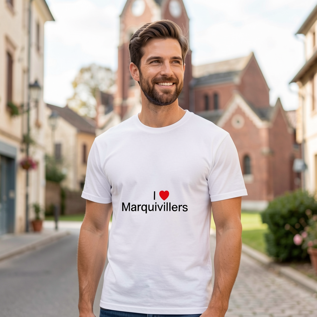 Photo portée du T-shirt I love marquivillers en décor Marquivillers