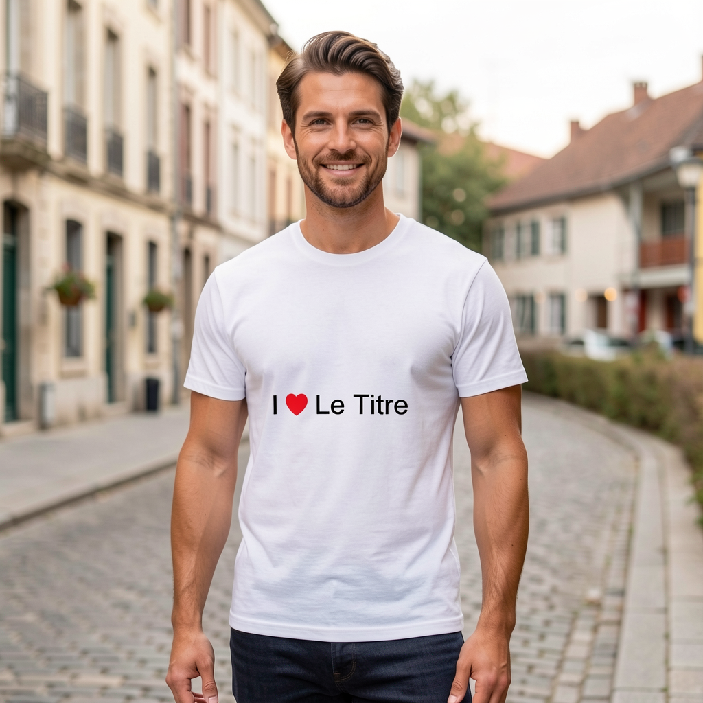 Photo portée du T-shirt I love le titre en décor Le Titre