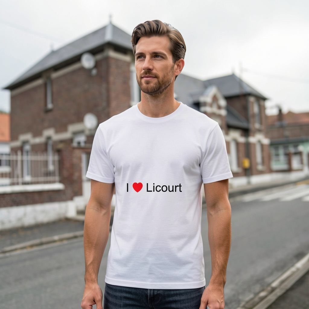 Photo portée du T-shirt I love licourt en décor licourt