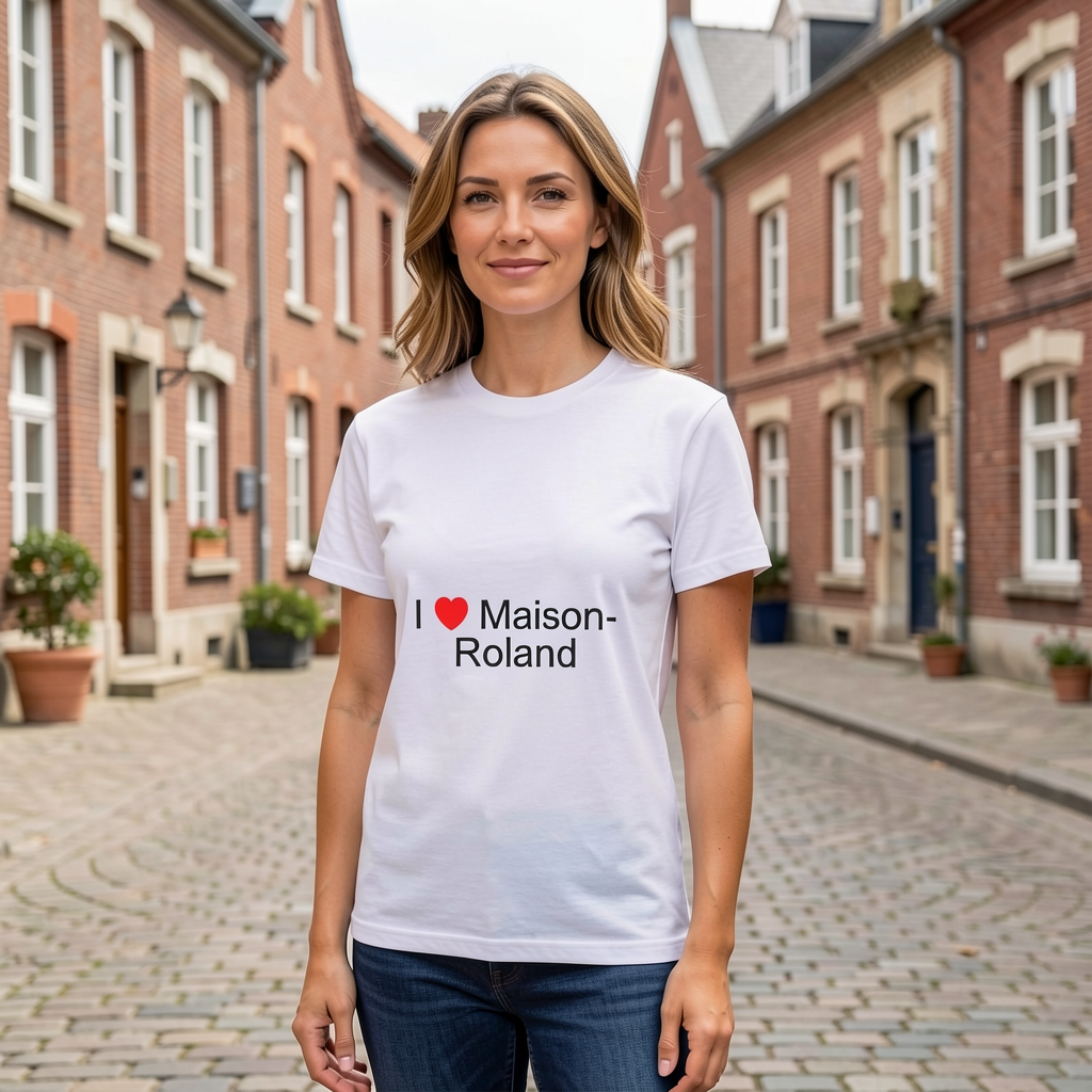 Photo portée du T-shirt I love maison-roland en décor Maison Roland
