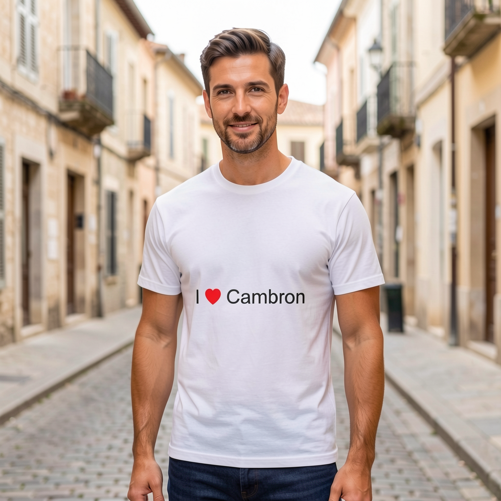 Photo portée du T-shirt I love cambron en décor Cambron