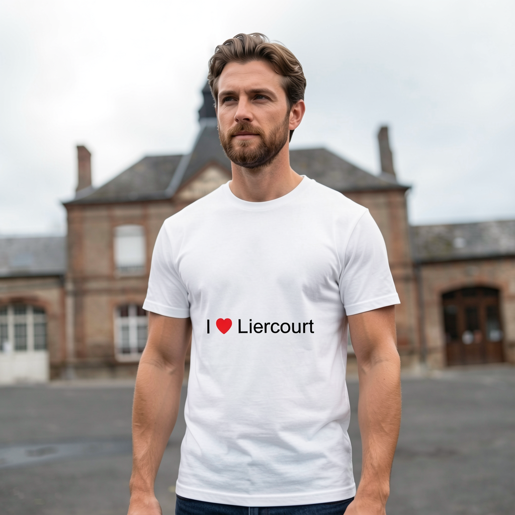 Photo portée du T-shirt I love liercourt en décor liercourt