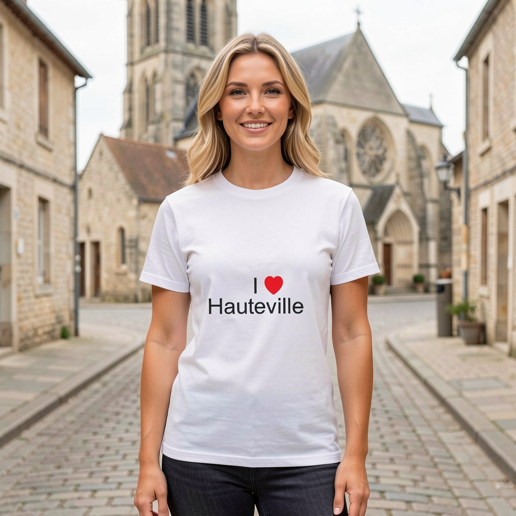 Photo portée du T-shirt I love hauteville en décor Hauteville