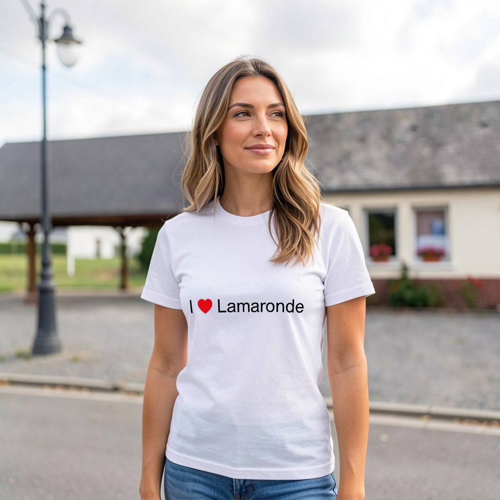 Photo portée du T-shirt I love lamaronde en décor Lamaronde