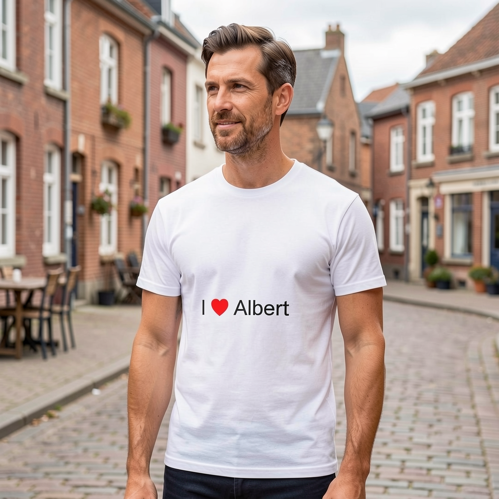 Photo portée du T-shirt I love albert en décor Albert