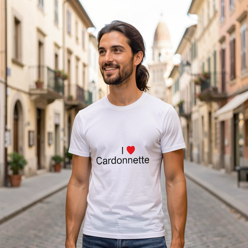 Photo portée du T-shirt I love cardonnette en décor Cardonnette