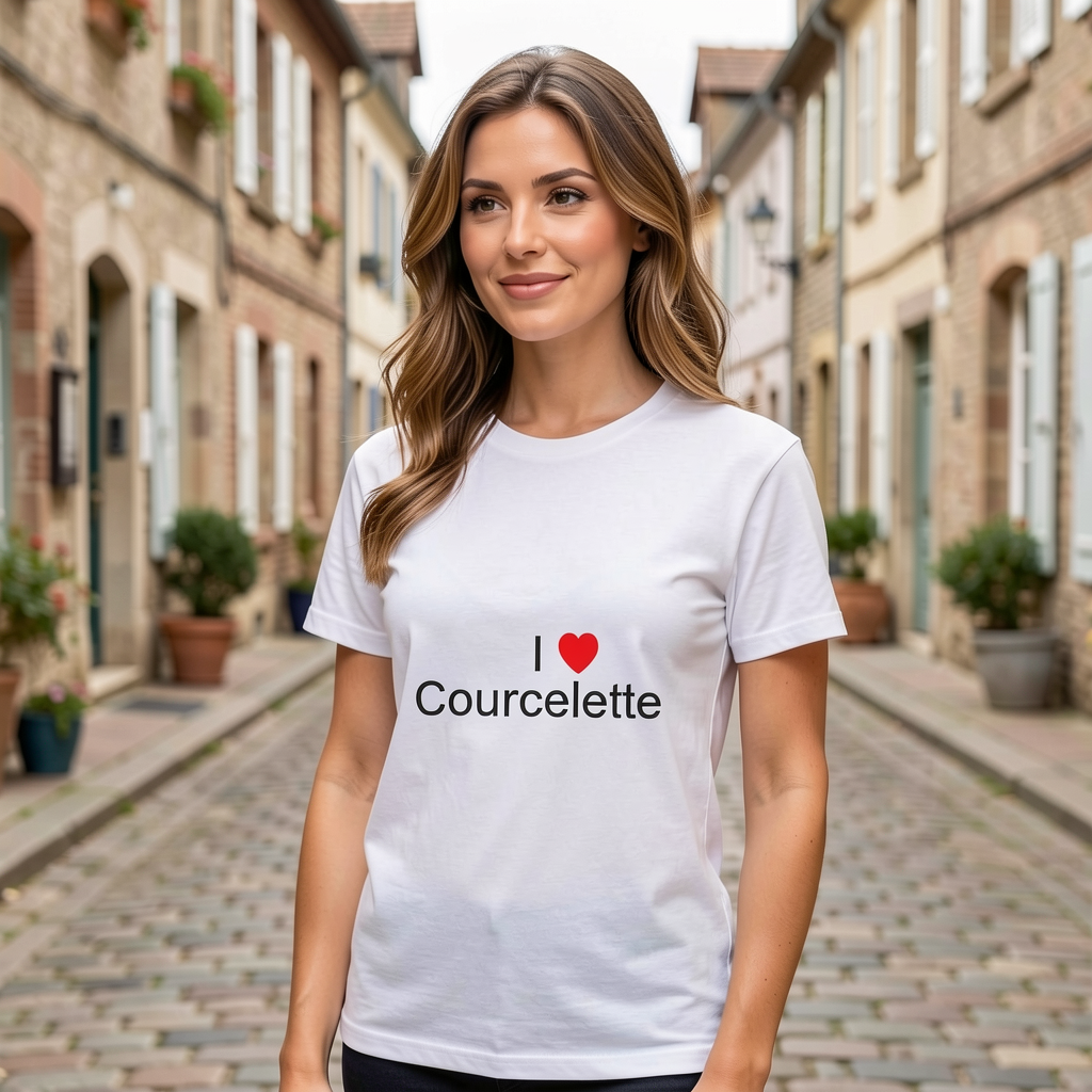 Photo portée du T-shirt I love courcelette en décor Courcelette