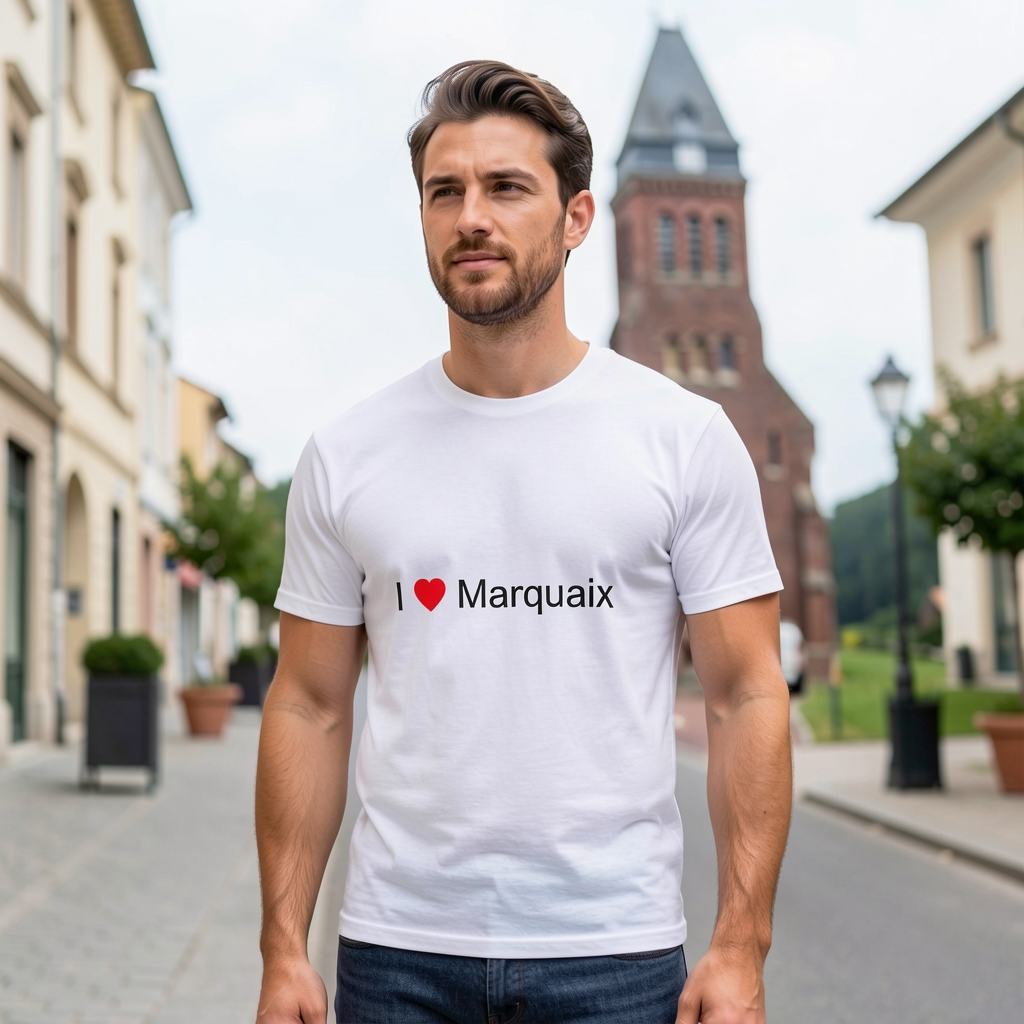 Photo portée du T-shirt I love marquaix en décor Marquaix