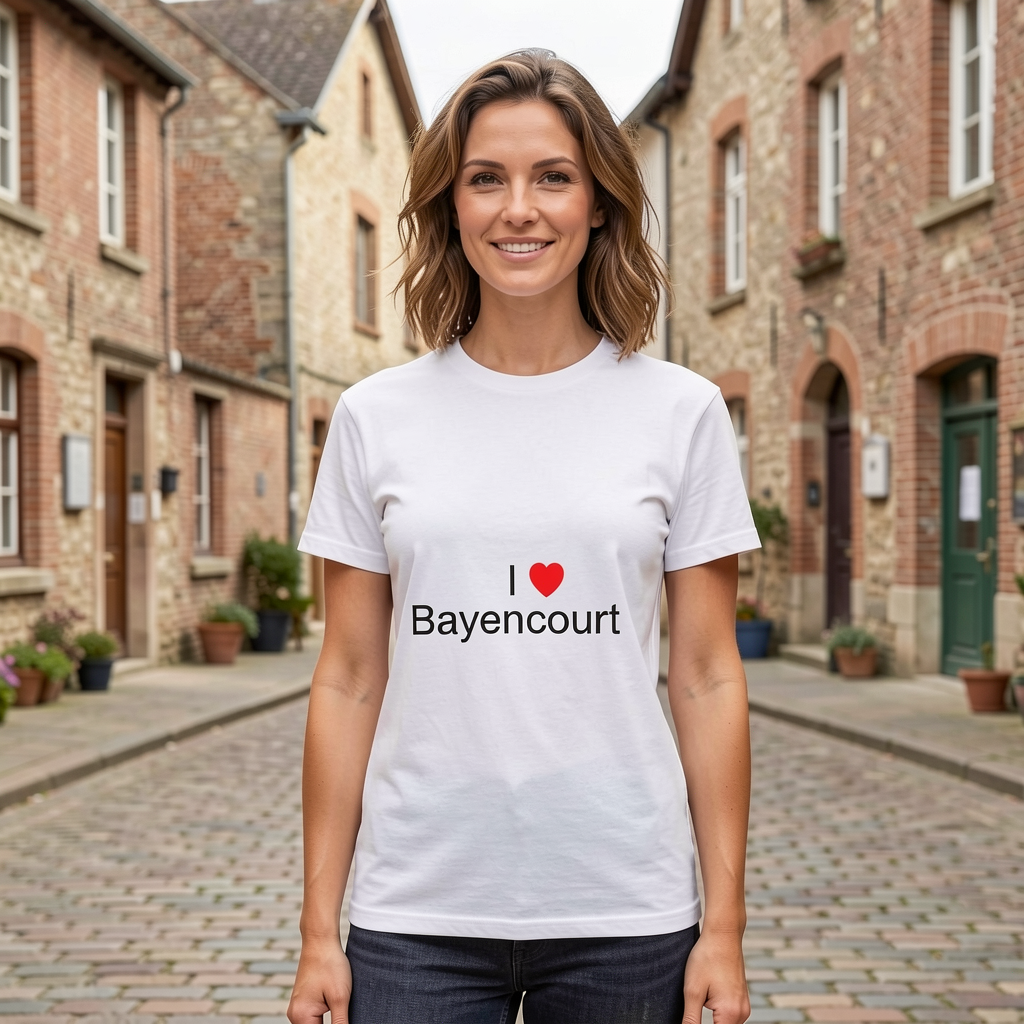 Photo portée du T-shirt I love bayencourt en décor Bayencourt
