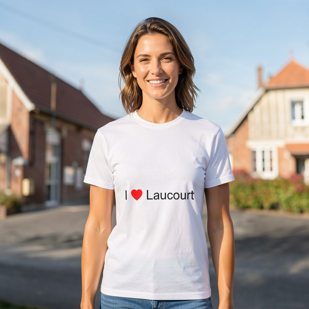Photo portée du T-shirt I love laucourt en décor Laucourt