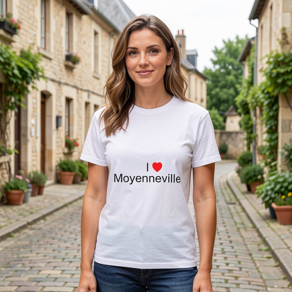 Photo portée du T-shirt I love moyenneville en décor Moyenneville
