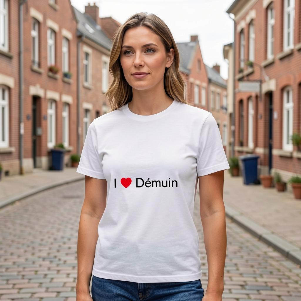Photo portée du T-shirt I love démuin en décor Démuin