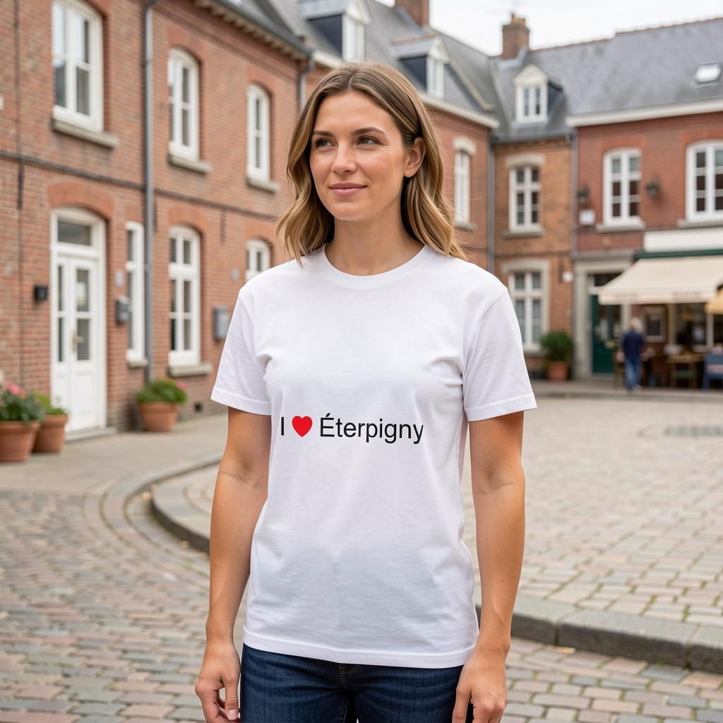 Photo portée du T-shirt I love éterpigny en décor Éterpigny