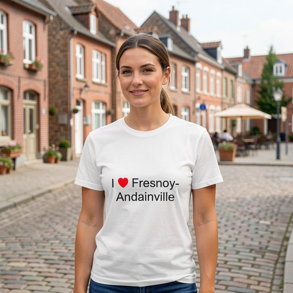 Photo portée du T-shirt I love fresnoy-andainville en décor Fresnoy Andainville