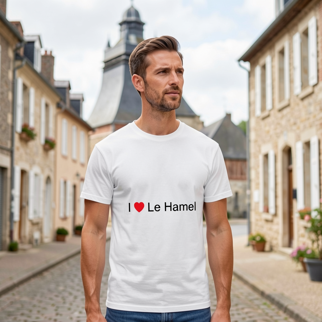 Photo portée du T-shirt I love le hamel en décor Le Hamel