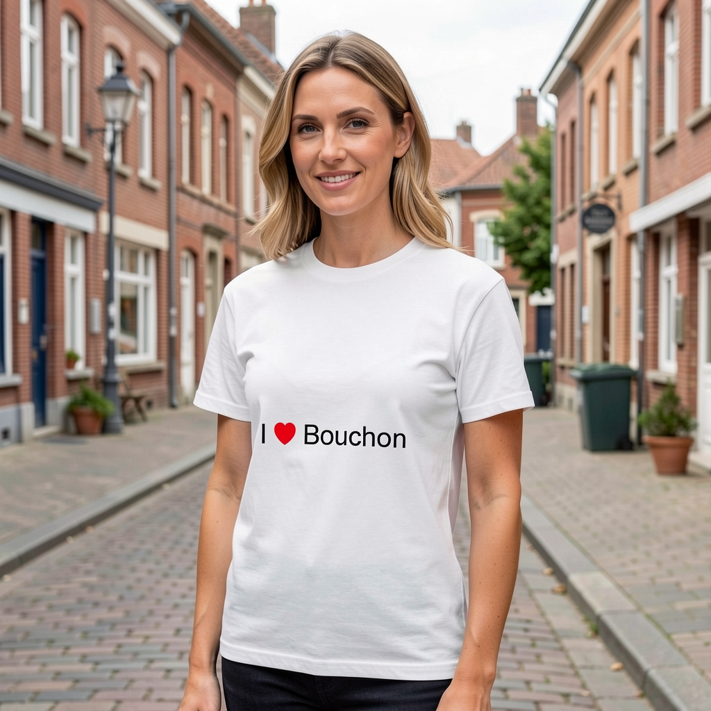 Photo portée du T-shirt I love bouchon en décor Bouchon