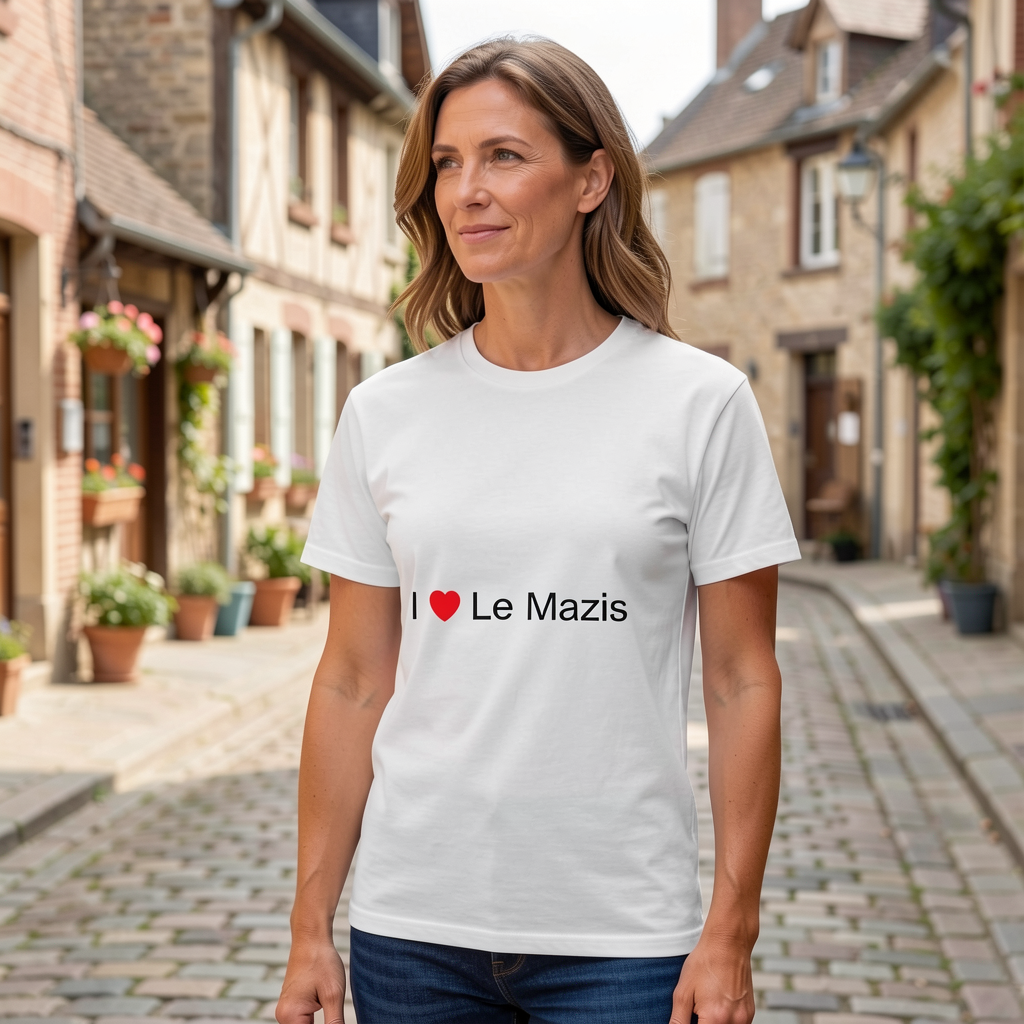 Photo portée du T-shirt I love le mazis en décor le mazis