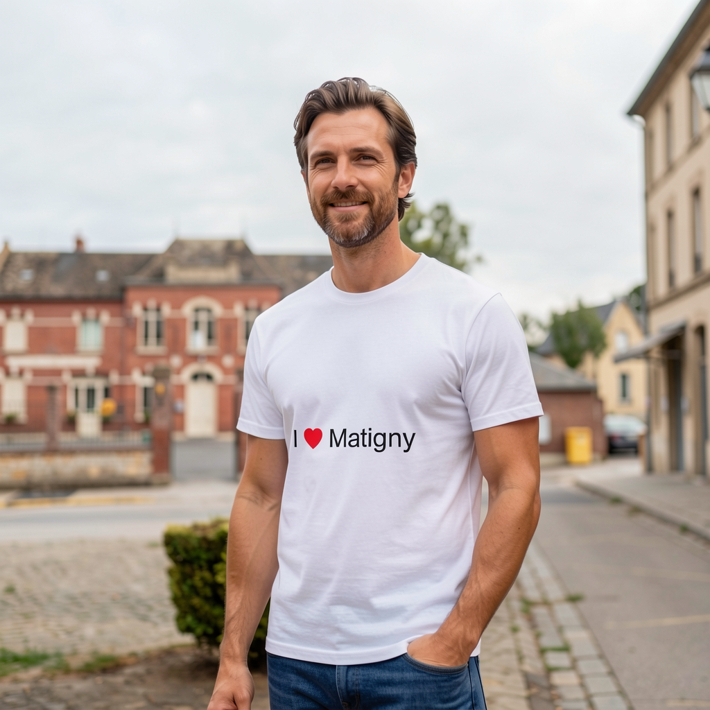 Photo portée du T-shirt I love matigny en décor Matigny