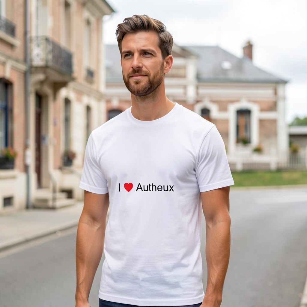 Photo portée du T-shirt I love autheux en décor Autheux