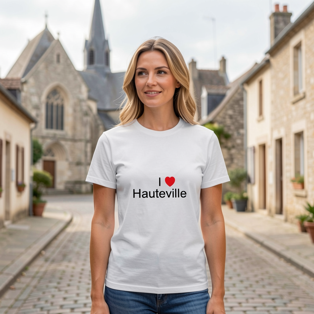 Photo portée du T-shirt I love hauteville en décor Hauteville