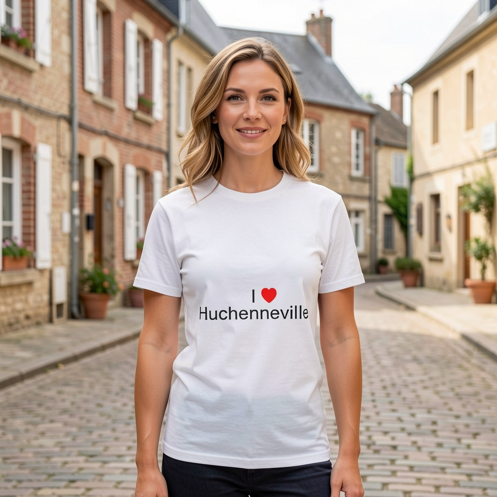 Photo portée du T-shirt I love huchenneville en décor Huchenneville