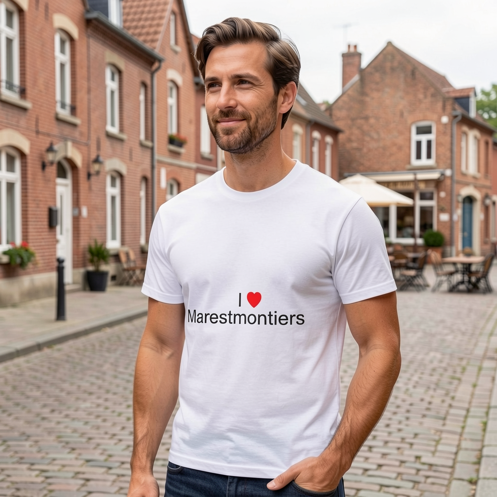 Photo portée du T-shirt I love marestmontiers en décor Marestmontiers
