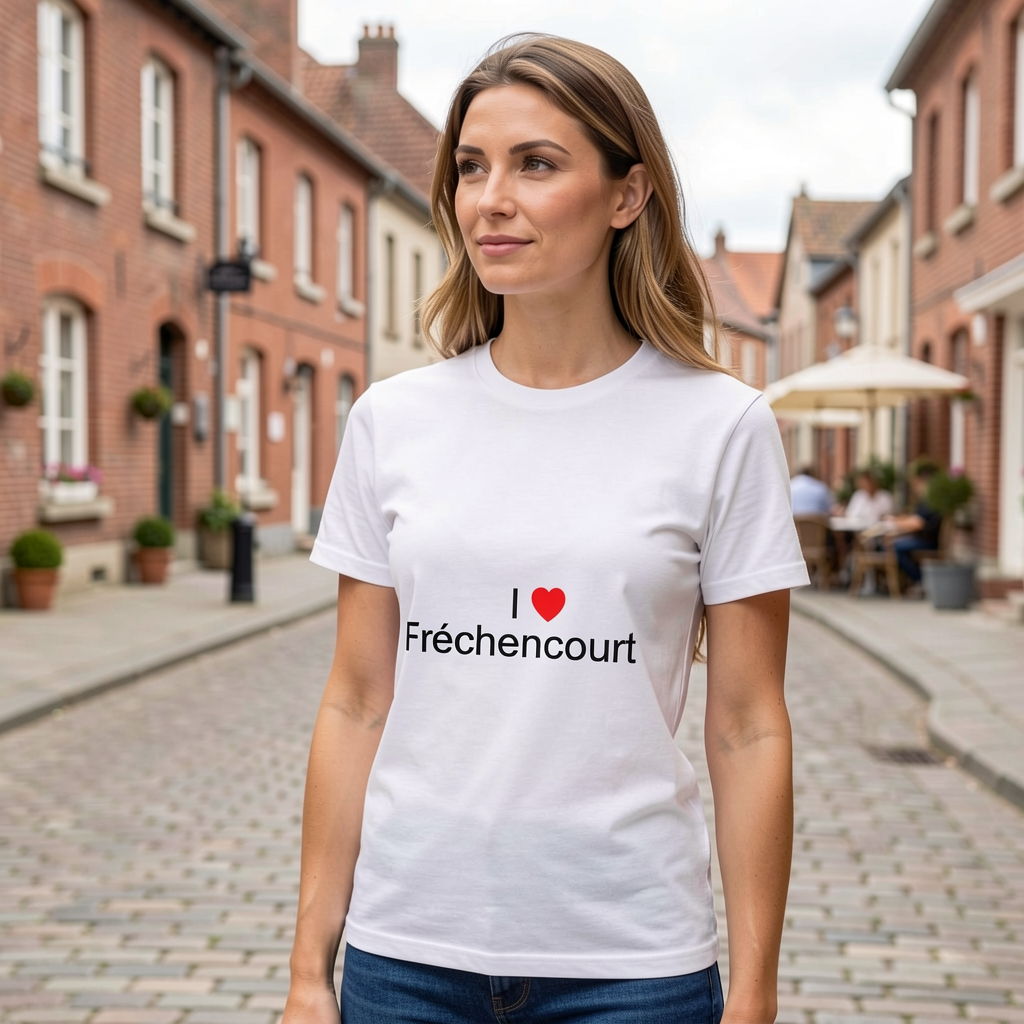 Photo portée du T-shirt I love fréchencourt en décor Fréchencourt
