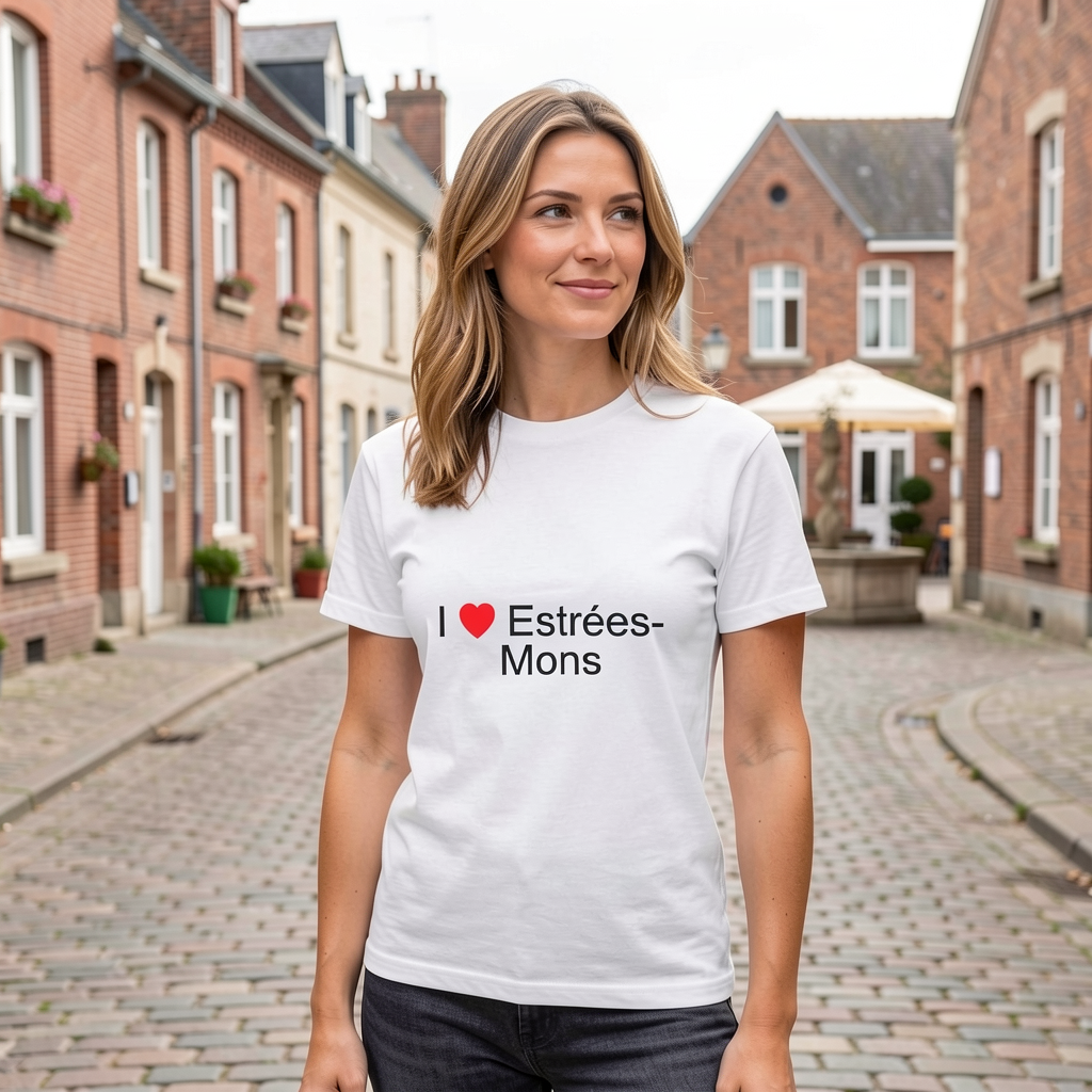 Photo portée du T-shirt I love estrées-mons en décor Estrées Mons