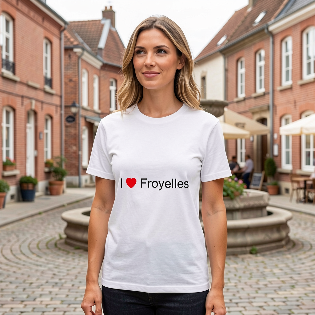 Photo portée du T-shirt I love froyelles en décor Froyelles