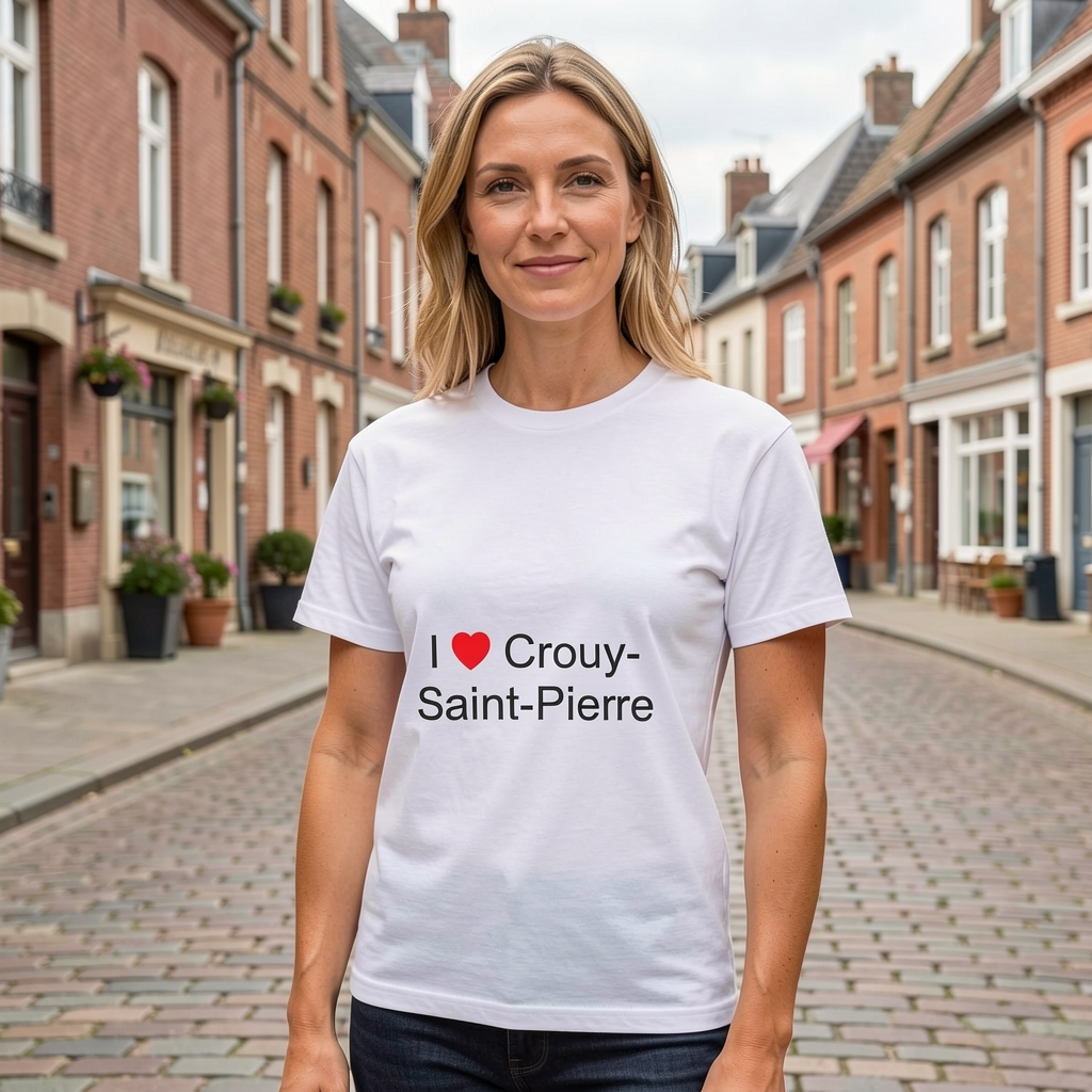 Photo portée du T-shirt I love crouy-saint-pierre en décor Crouy Saint Pierre