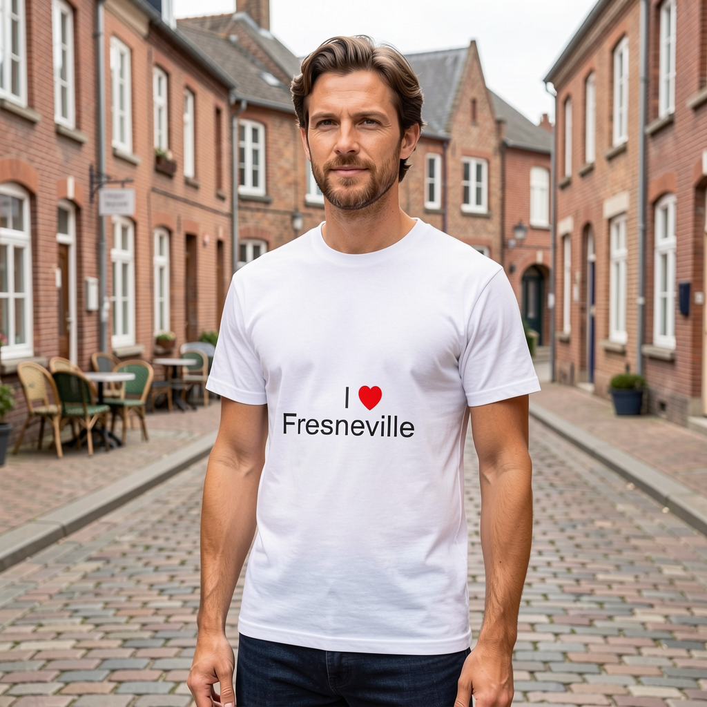 Photo portée du T-shirt I love fresneville en décor Fresneville