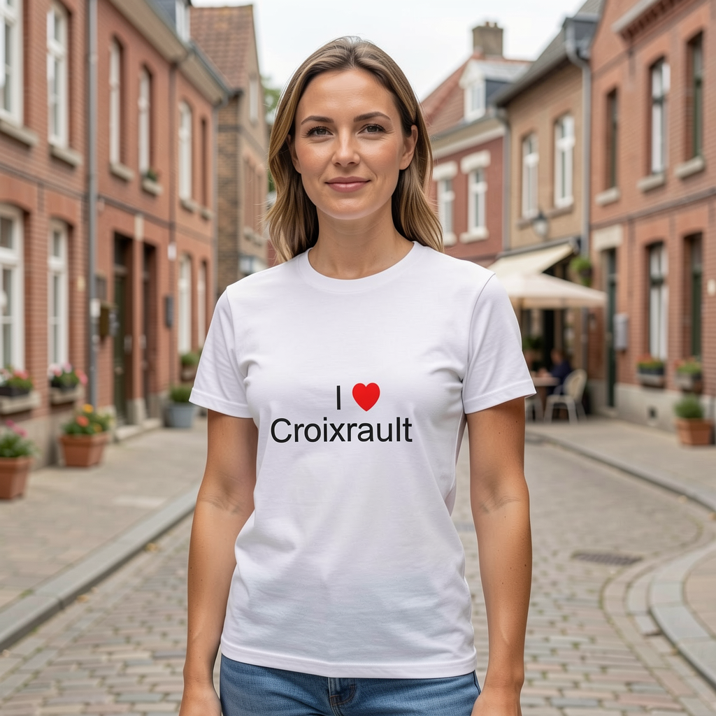 Photo portée du T-shirt I love croixrault en décor Croixrault