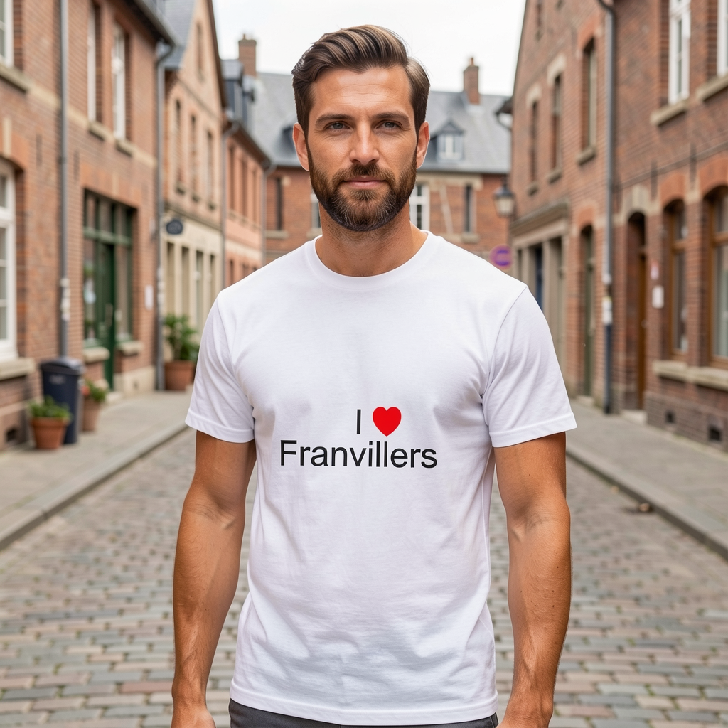 Photo portée du T-shirt I love franvillers en décor Franvillers