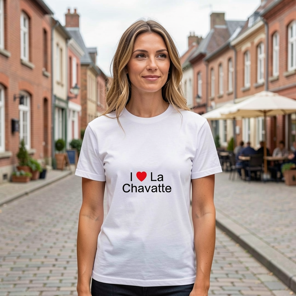 Photo portée du T-shirt I love la chavatte en décor La Chavatte