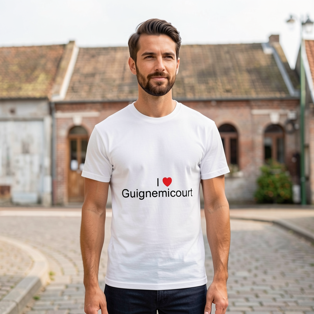 Photo portée du T-shirt I love guignemicourt en décor Guignemicourt
