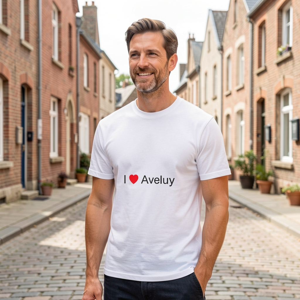 Photo portée du T-shirt I love aveluy en décor Aveluy