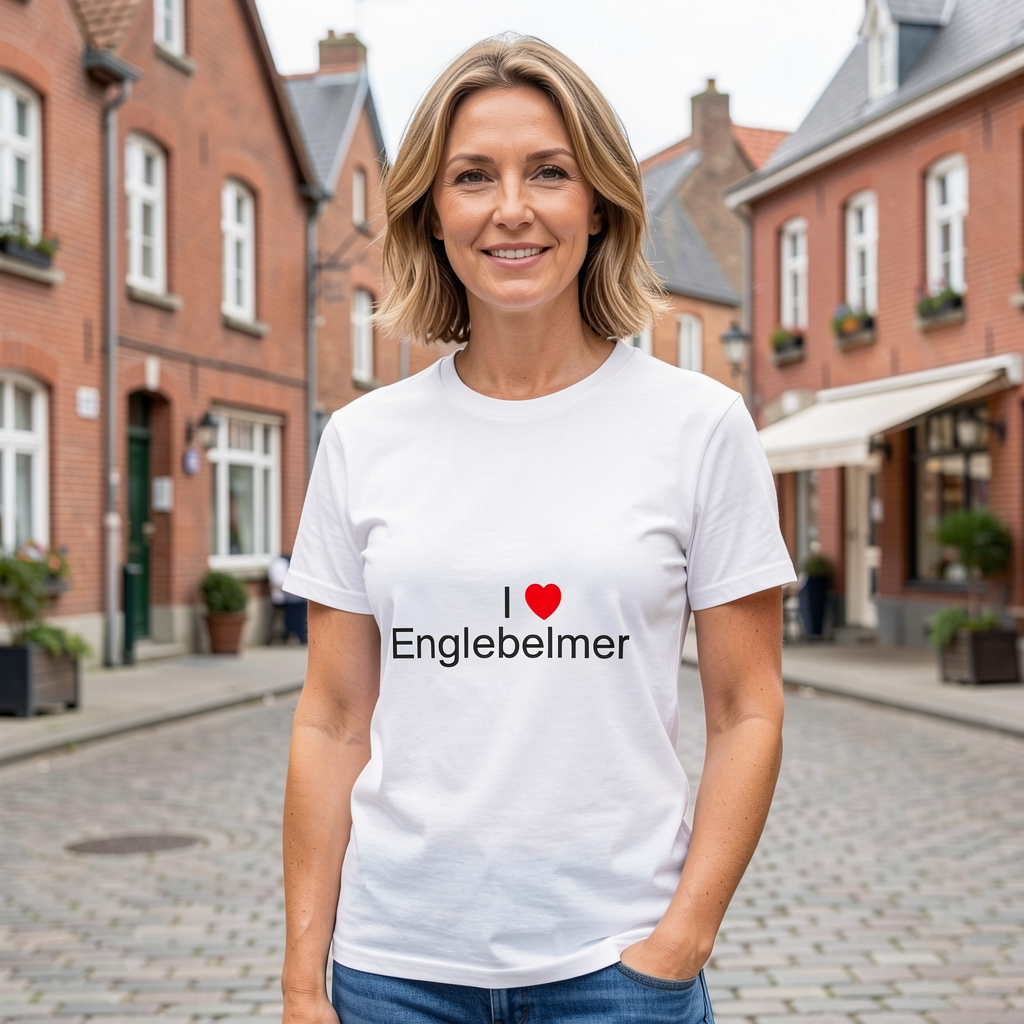 Photo portée du T-shirt I love englebelmer en décor Englebelmer