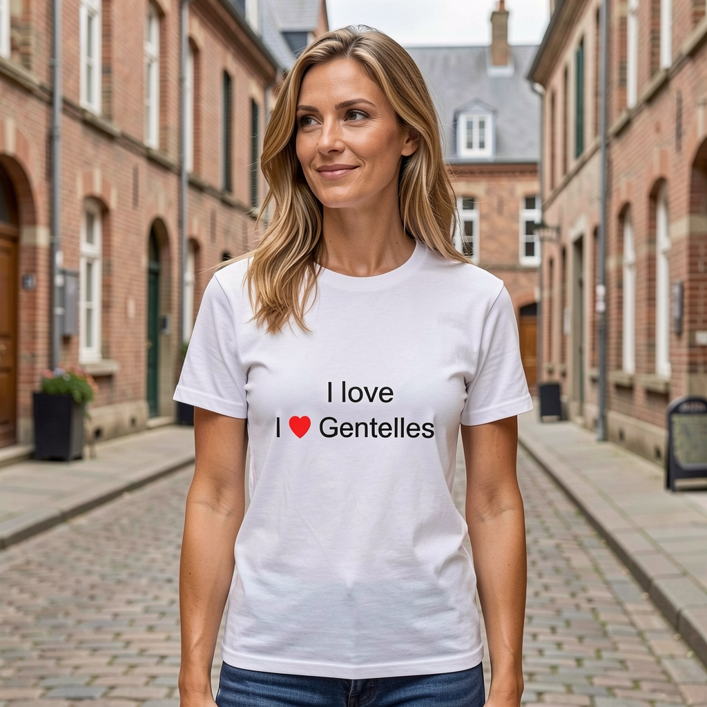 Photo portée du T-shirt I love gentelles en décor Gentelles