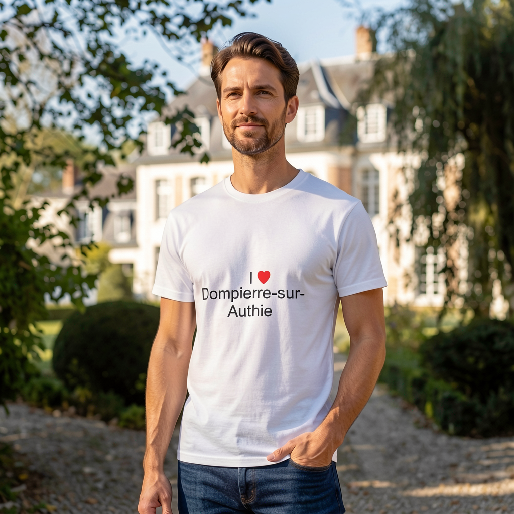 Photo portée du T-shirt I love dompierre-sur-authie en décor Dompierre Sur Authie