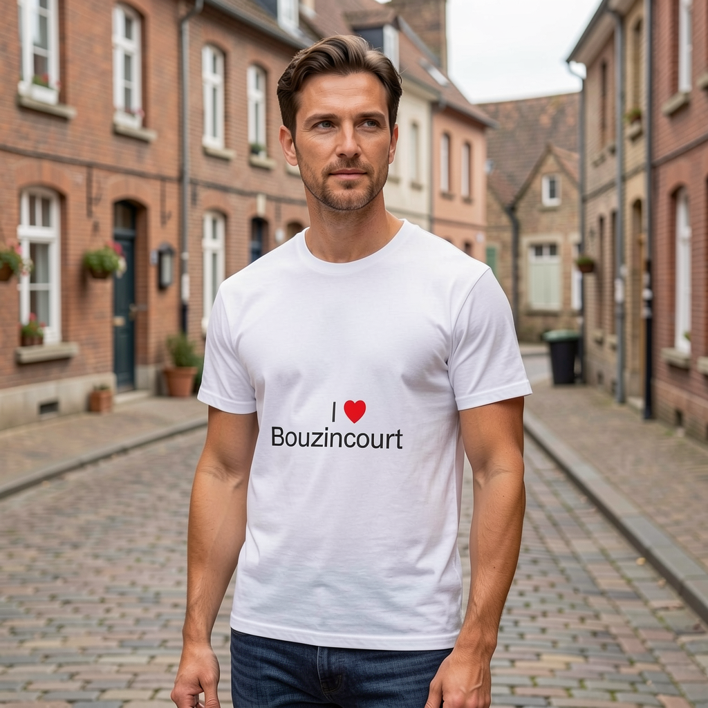 Photo portée du T-shirt I love bouzincourt en décor Bouzincourt