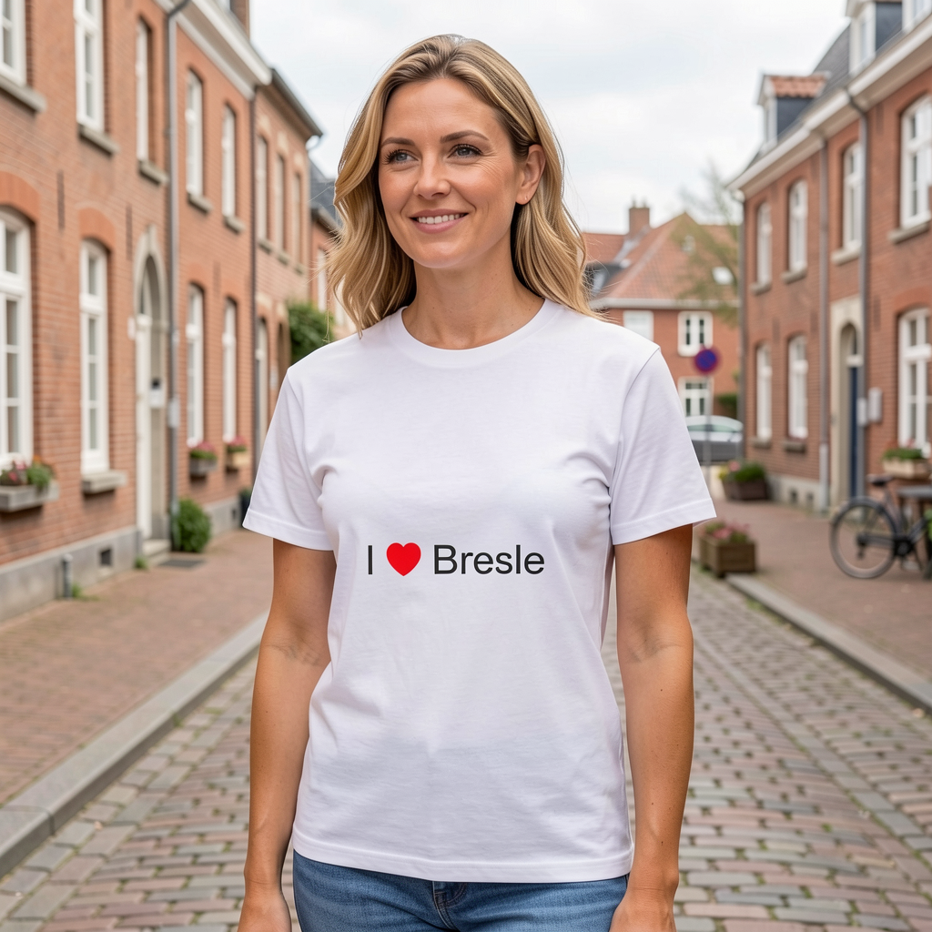 Photo portée du T-shirt I love bresle en décor Bresle