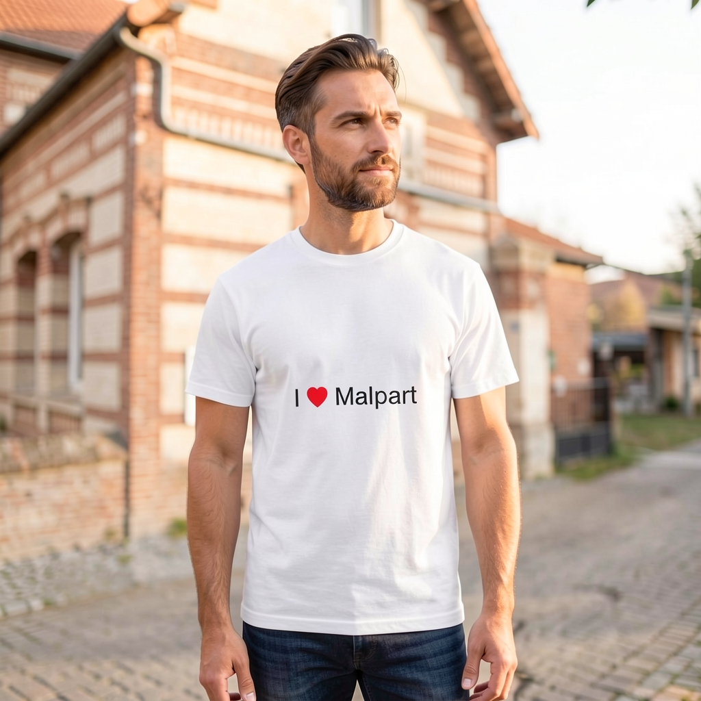 Photo portée du T-shirt I love malpart en décor Malpart