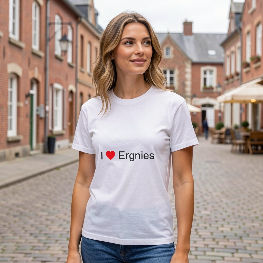 Photo portée du T-shirt I love ergnies en décor Ergnies