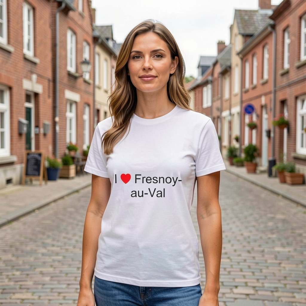 Photo portée du T-shirt I love fresnoy-au-val en décor Fresnoy Au Val