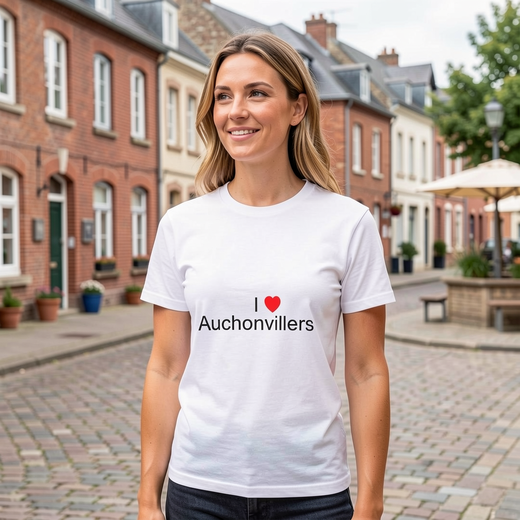Photo portée du T-shirt I love auchonvillers en décor Auchonvillers