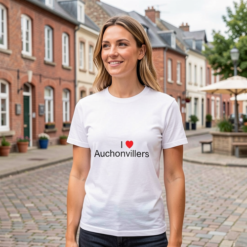 Photo portée du T-shirt I love auchonvillers en décor Auchonvillers