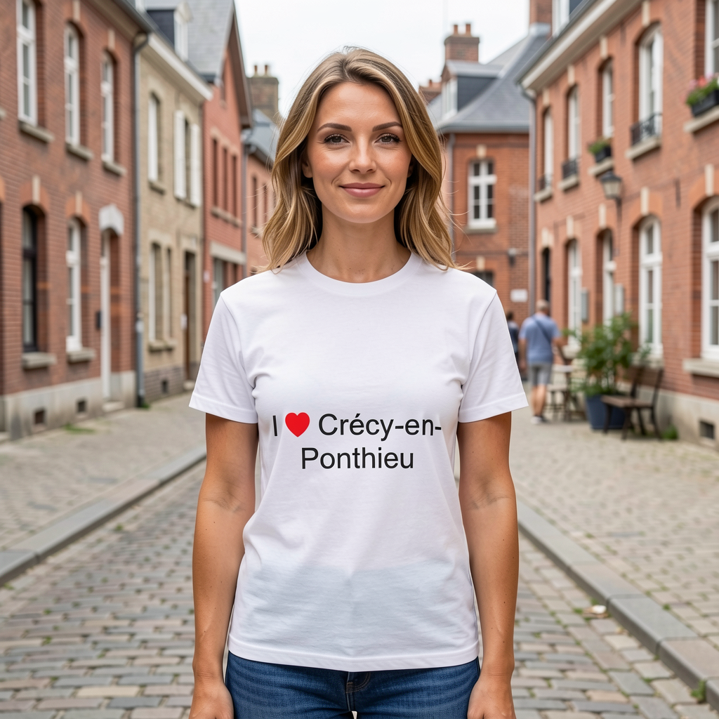 Photo portée du T-shirt I love crécy-en-ponthieu en décor Crécy En Ponthieu